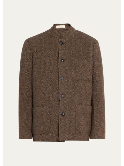massimo alba Men's Band-Collar Herringbone Blazer