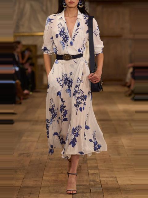 Ralph Lauren Aniyah Wrapped Floral Midi Dress ivory