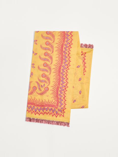 Valentino ESCAPE PAREO IN COTTON AND SILK WITH DEGRADÉ FEATHER PRINT