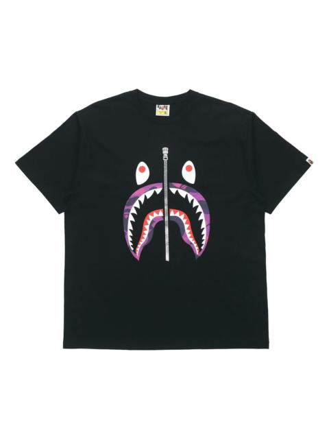 A BATHING APE BAPE Tiger Shark Japanese Letter Tee Black REVERSIBLE