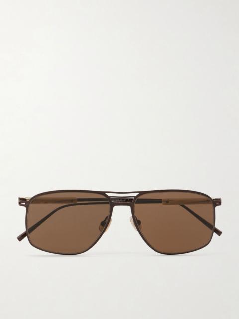 Brunello Cucinelli Triple-Bridge Aviator-Style Titanium Sunglasses Brown