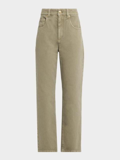 Brunello Cucinelli Cotton Bull Retro Straight-Leg Ankle Pants