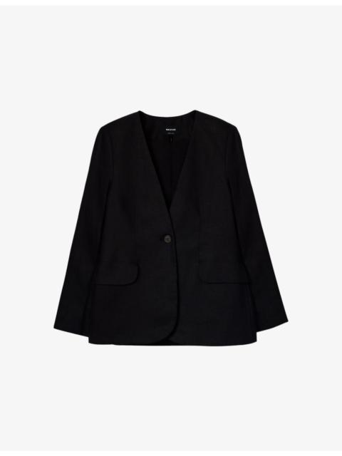 WHISTLES Collarless Single-Breasted Linen Blazer