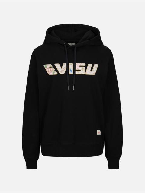 EVISU KAMON AND FLORAL-PATTERN LOGO APPLIQUÉ CROPPED HOODIE