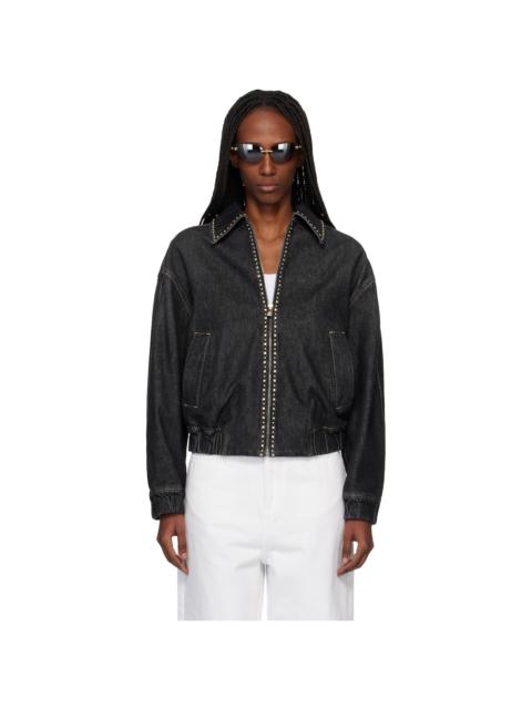 VERSACE Black Embellished Denim Jacket