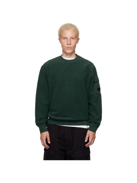 C.P. Company Green Crew Neck Brushed Emerized Diagonal Fleece Sweatshirt