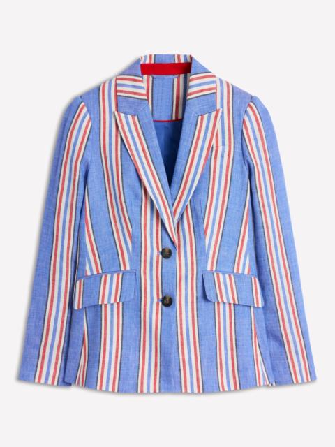 BODEN Stamford Linen Blazer-Peacock Plume, Red Stripe