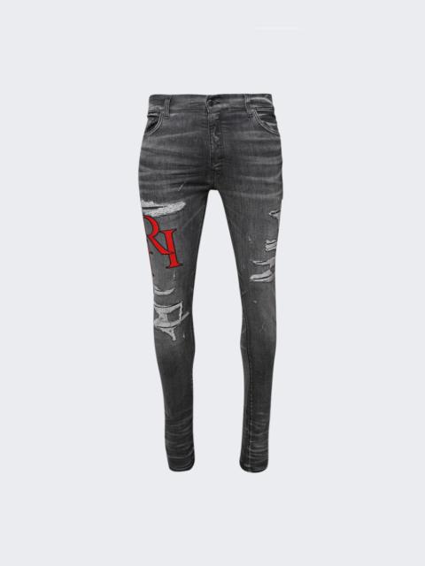 AMIRI Distressed Staggered Logo Jean Rain Grey