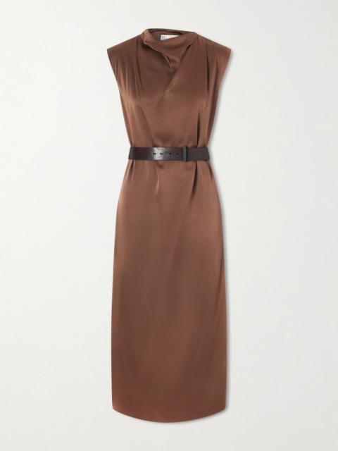 Brunello Cucinelli Belted satin midi dress Dark brown