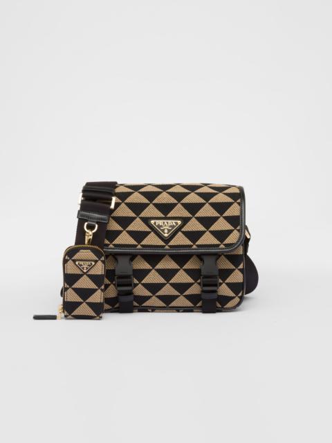 PRADA新作 2VH069_2FKL SYMBOLE EMBROIDERED FABRIC SHOULDER Prada Symbole Embroidered Fabric Bag - Black/Beige