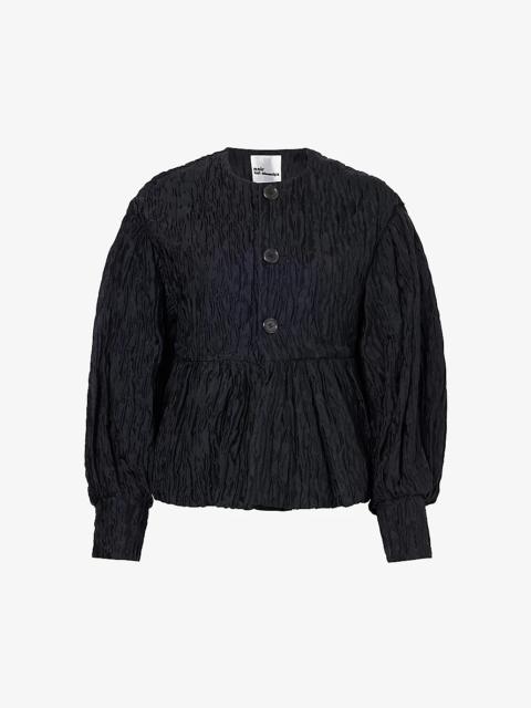 Noir Kei Ninomiya Ruched round-neck relaxed-fit woven shirt