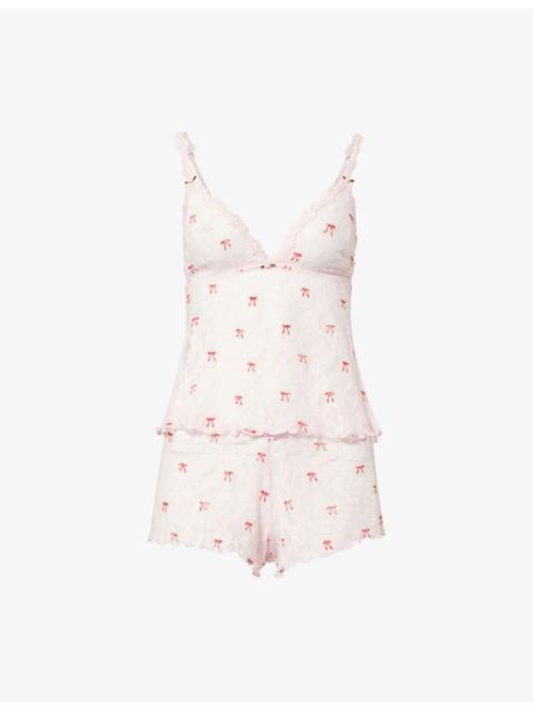 SKIMS Bow-Pattern Stretch-Lace Pyjama Set