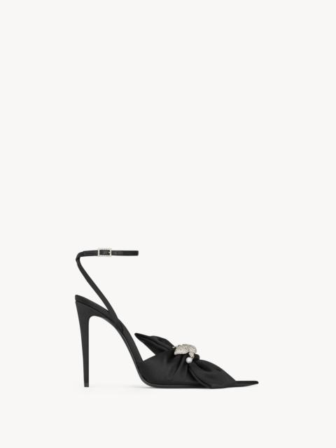 SAINT LAURENT DOVE SANDALS IN SATIN CREPE AND RHINESTONES