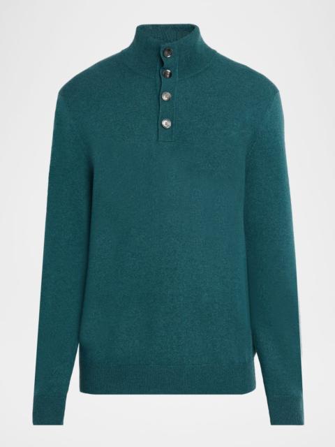 Brioni Men's Cashmere Knit Mock Neck Half-Placket Sweater
