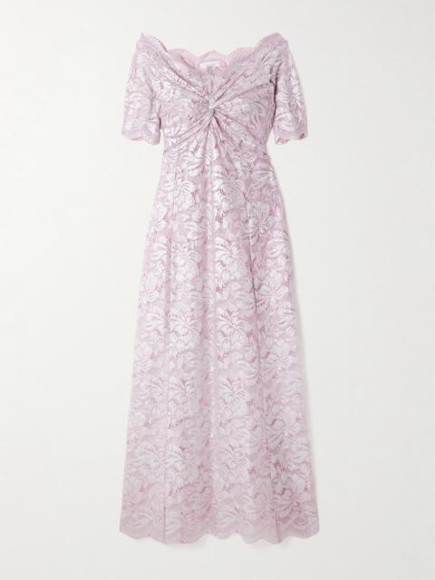 rabanne Off-the-shoulder Twist-front Metallic Lace Maxi Dress