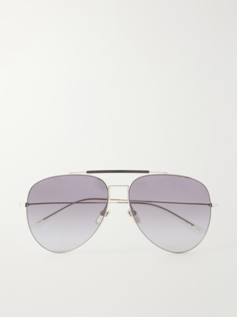 GUCCI Pure Light Double-Bridge Aviator-Style Silver-Tone Sunglasses Silver