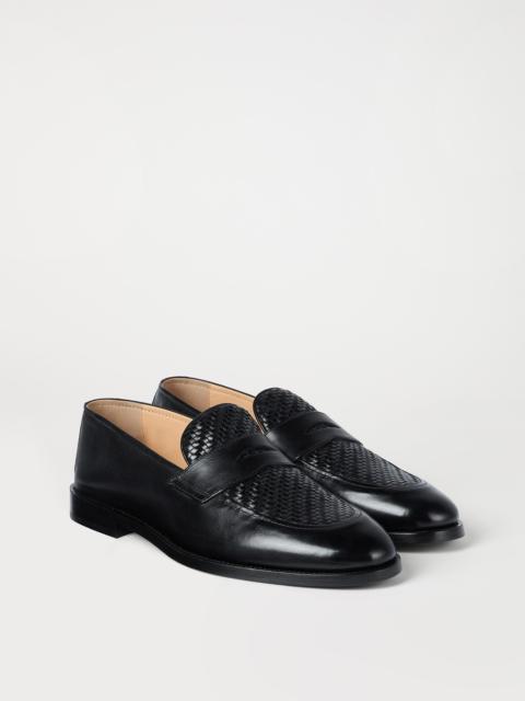 Brunello Cucinelli Braided calfskin and polished calfskin penny loafers