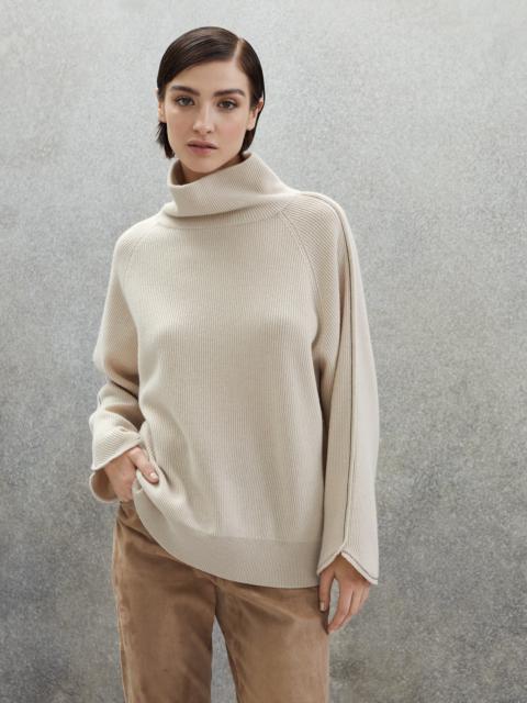 Brunello Cucinelli Cashmere English rib turtleneck sweater with shiny trims