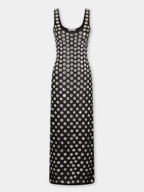 rabanne EMBROIDERED LONG DRESS IN SECOND SKIN JERSEY