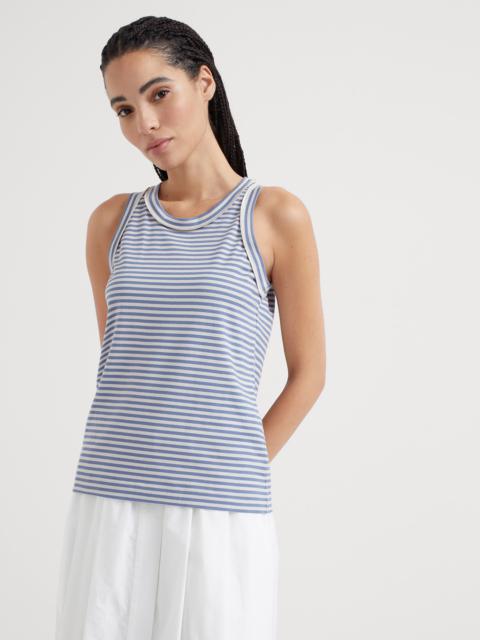 Cotton striped jersey top with monili