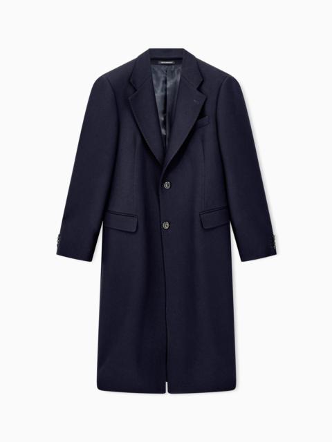 EMPORIO ARMANI SINGLE-BREASTED OVERCOAT IN VIRGIN WOOL TRICOTINE