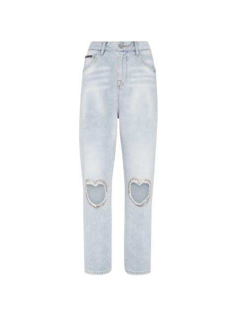 heart-patch straight jeans