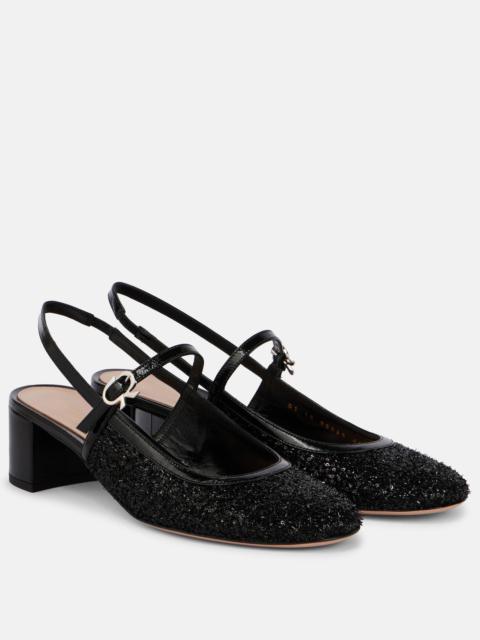Gianvito Rossi Leather-trimmed slingback pumps