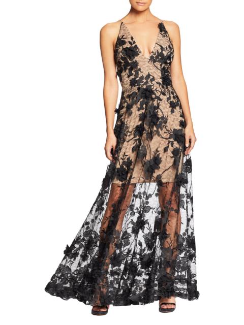 Dress The Population Women's Sidney Sheer Lace Gown - Black Beige