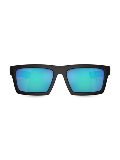Prada Men's 55MM Rectangular Sunglasses - Matte Black Blue Mirror