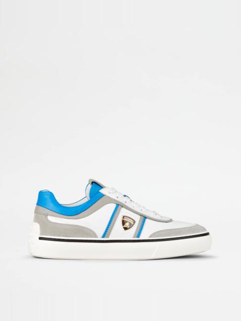 SNEAKERS IN LEATHER - GREY, WHITE, LIGHT BLUE