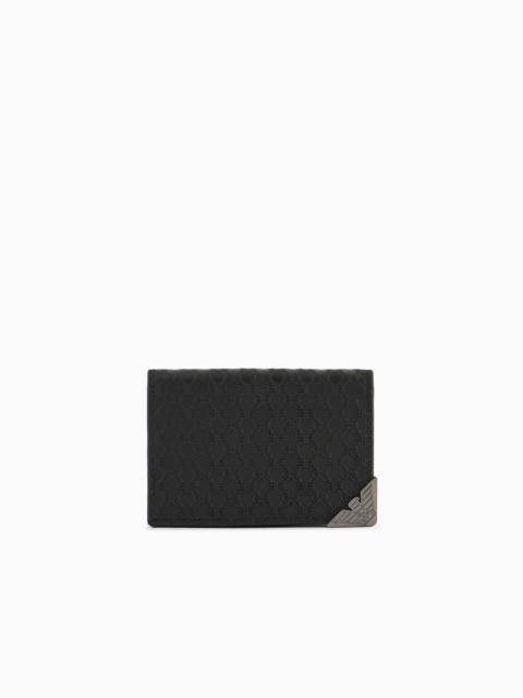 EMPORIO ARMANI Leather card holder with flap and all-over embossed pattern