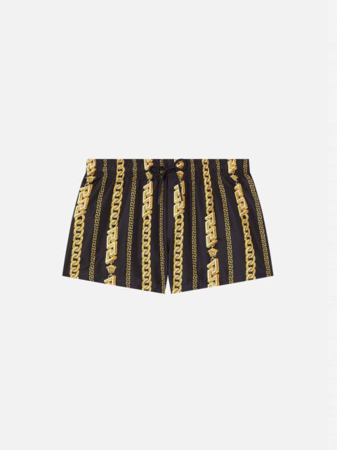 VERSACE Chain Pinstripe Short Swim Shorts