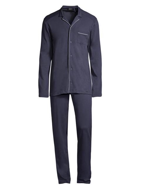 HANRO Men's Basic Piped 2-Piece Long Pajama Set - Black Iris