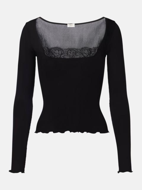 SAINT LAURENT Lace-trimmed silk top