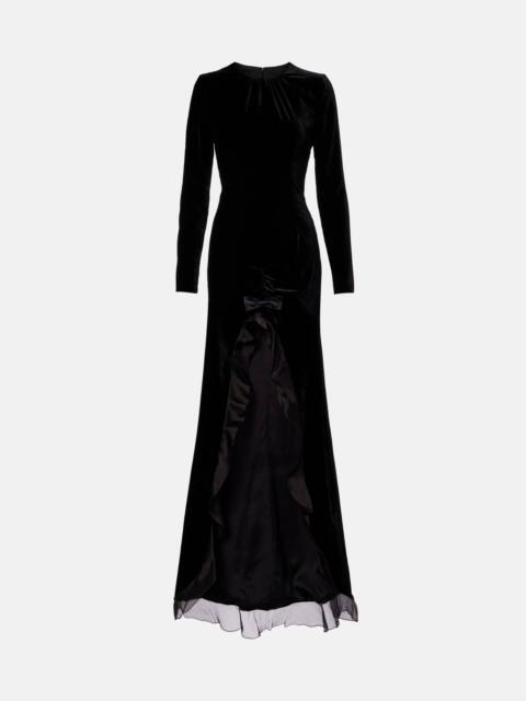 Alessandra Rich Ruched silk-trimmed asymmetric velvet gown