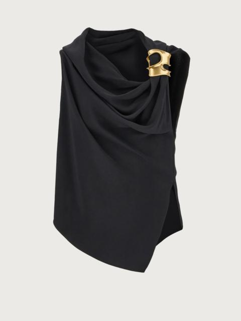 FERRAGAMO ASYMMETRIC TOP WITH SHOULDER BROACH