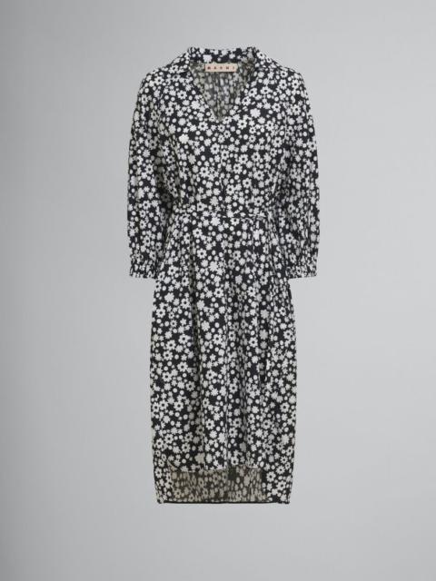 Marni BLACK AND WHITE COTTON POPLIN SHIRT DRESS WITH POP FIELDS MOTIF