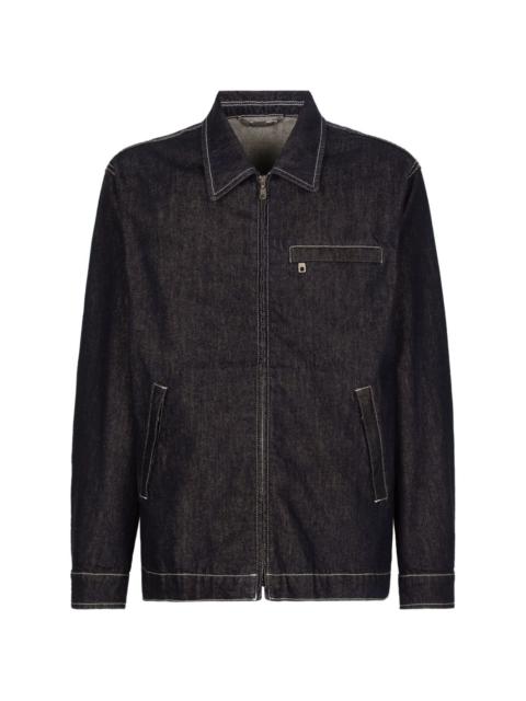 contrast-stitch zip-up denim jacket