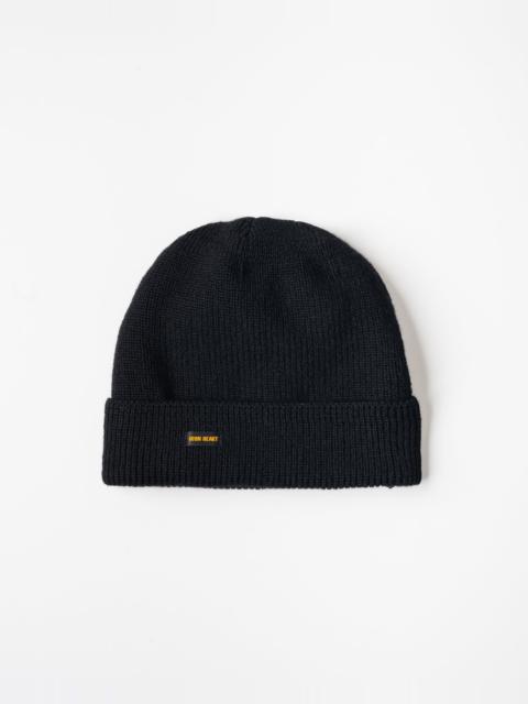 Iron Heart 100% WOOL RIBBED BEANIE - BLACK
