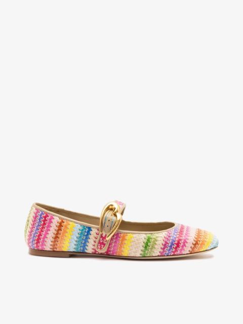 Larroudé Verona Ballet Flat In Rainbow Raffia and Beige Leather