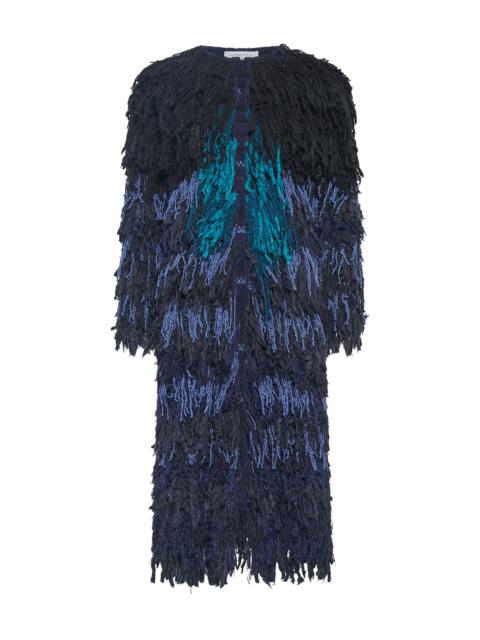 GABRIELA HEARST Minerva Fringe Coat in Navy Multi Silk