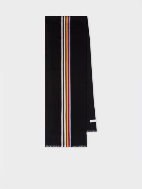 Black Wool-Blend Central Multi Stripe Scarf