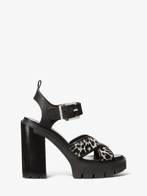 MICHAEL KORS Colby Leopard Print Calf Hair Lug Platform Sandal