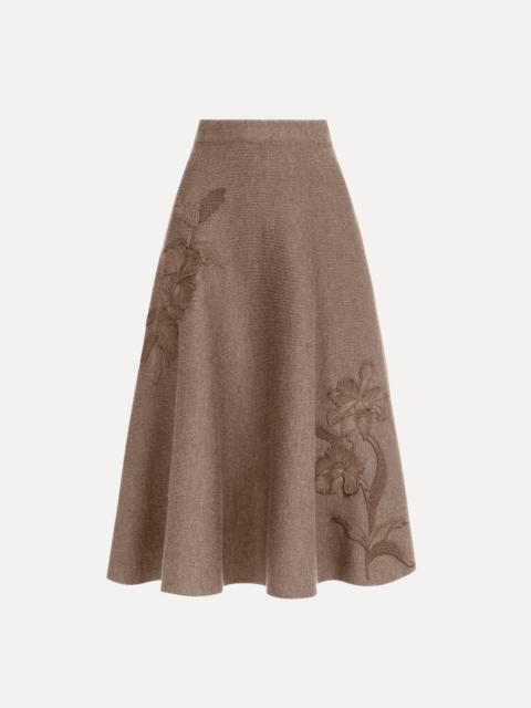 Oscar de la Renta HIBISCUS EMBROIDERED KNIT SKIRT