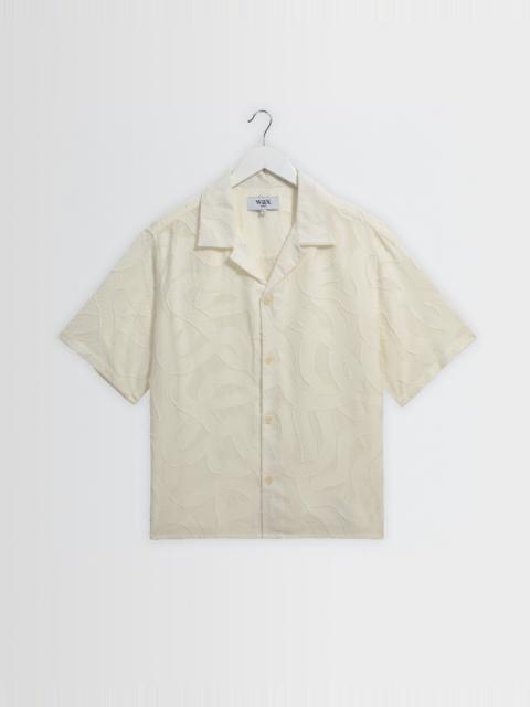 Wax London Curzon - Ecru Jacquard Viscose Short-Sleeve Shirt