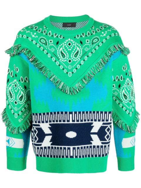 bandana-print frayed jumper