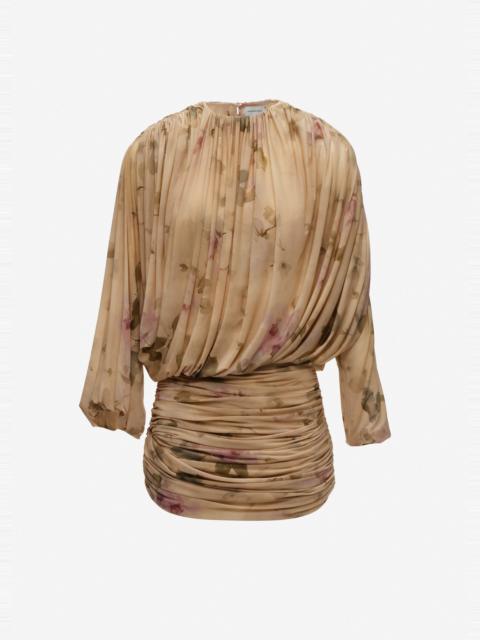 MAGDA BUTRYM Gathered cupro mini dress in beige floral print