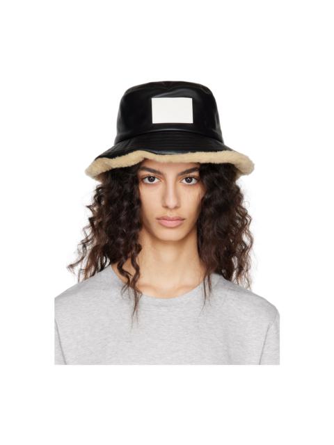 Black Patch Faux-Leather Bucket Hat