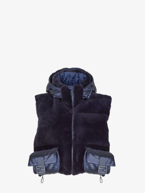 FENDI Blue nylon and mink vest
