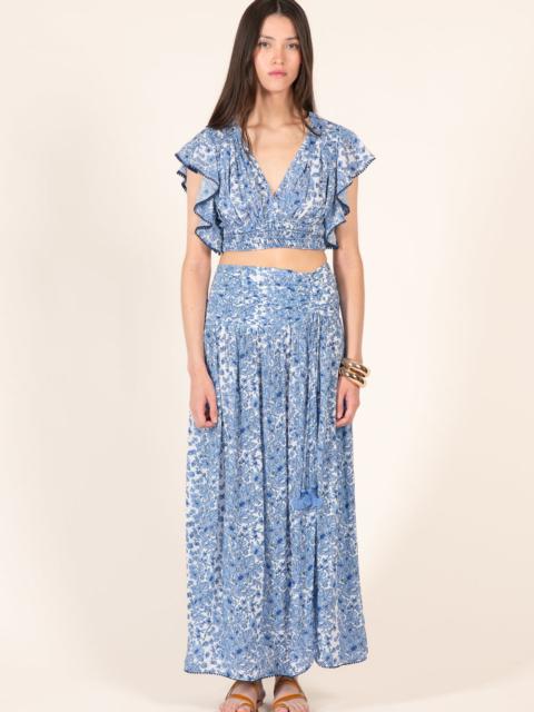 Poupette St Barth Long Skirt Carla - Blue Aquaflora